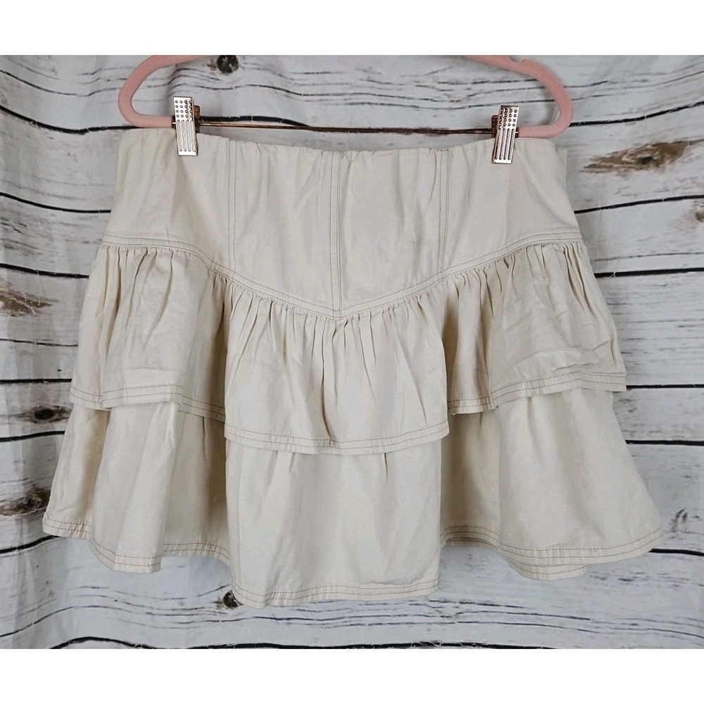 American Eagle Ruffled Mini Skirt XL NEW 100% Cotton Canvas Beige